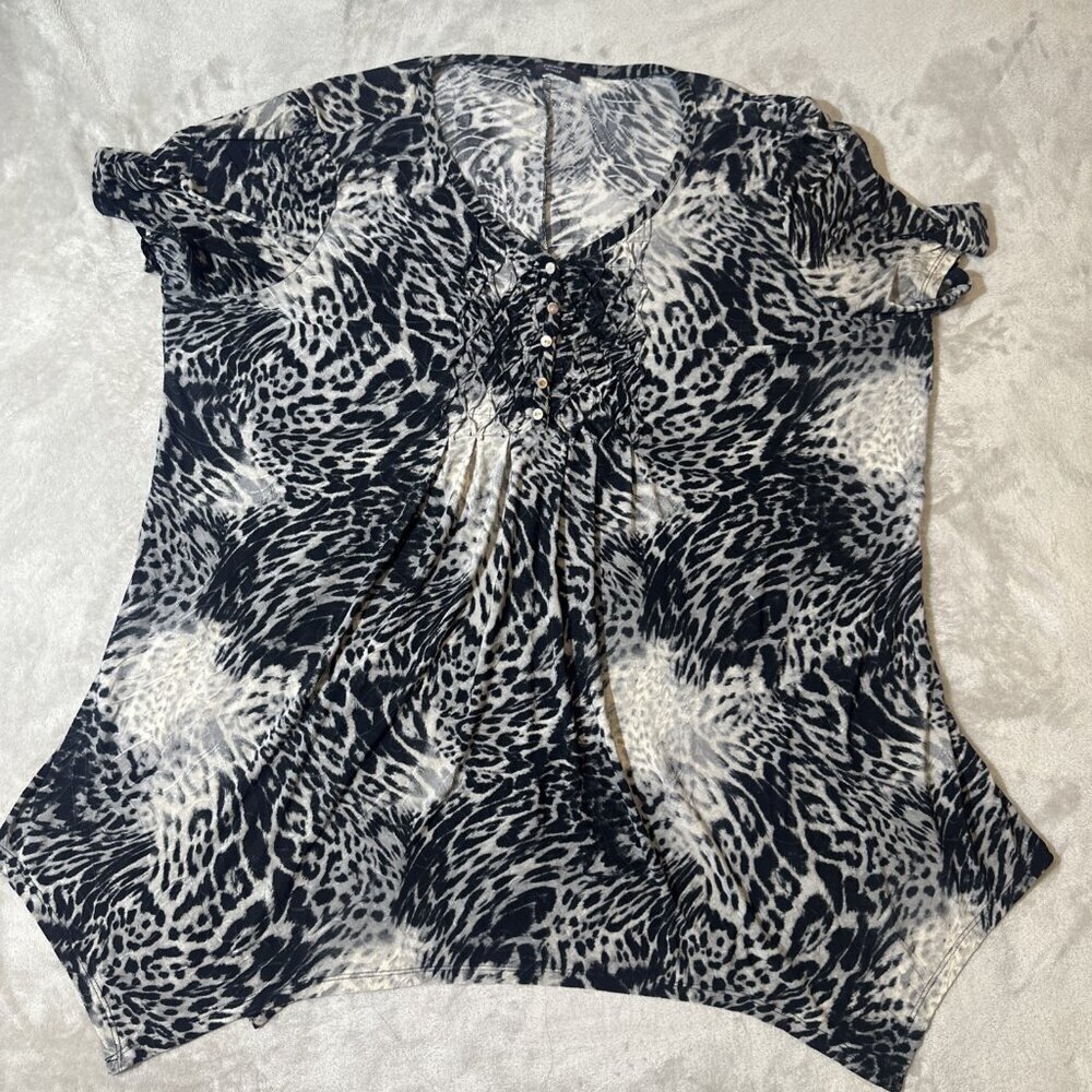 Women’s Cocomo Blouse Leopard Print Black Gray Plus 3X - Picture 5 of 13